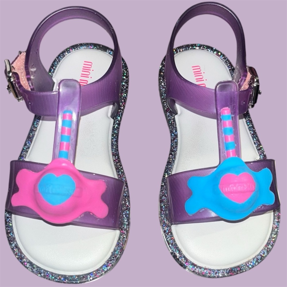 Purple Sandals with Pink and Blue Accents
